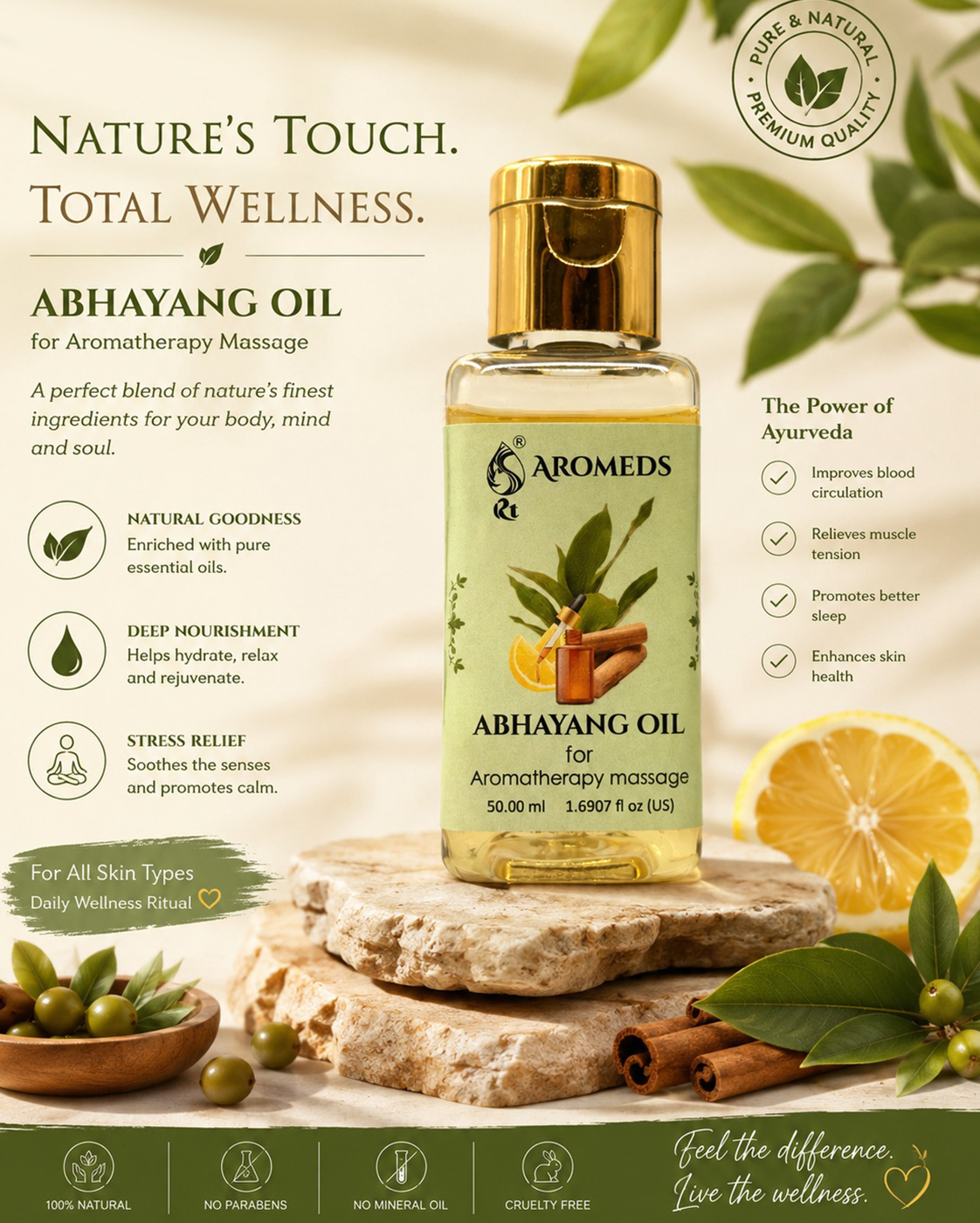 Abhyanga Skin Massage Oil | Relaxing Body Massage Oil For Pain Relief | Stress relief Massage Oil, 50ml