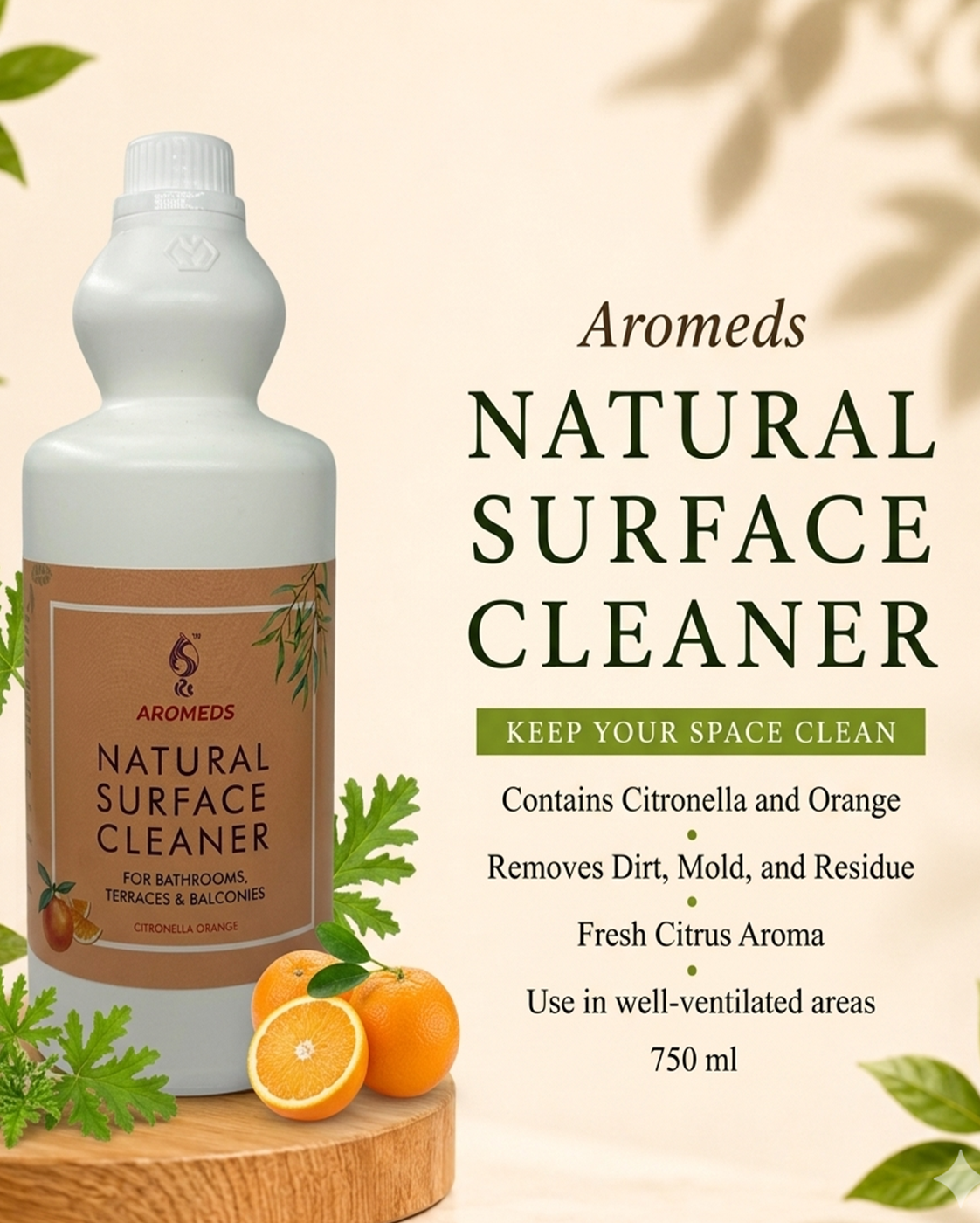 Aromeds natural floor cleaner with citronella and orange 1L x 2 bottles