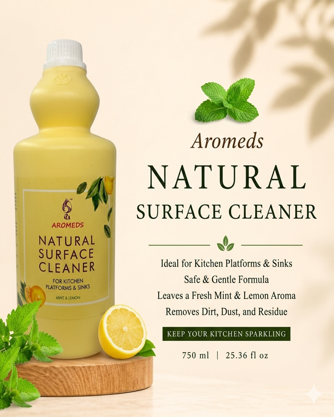 Aromeds natural floor cleaner with Mint and Lemon 1L x 2 bottles