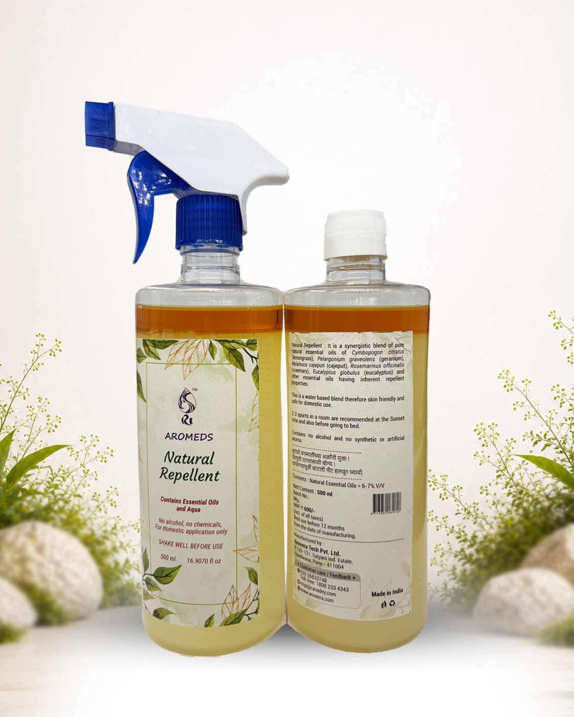 Aromeds Natural Repellent for Mosquitoes and All Insects -500 Ml (Pack Of 2)